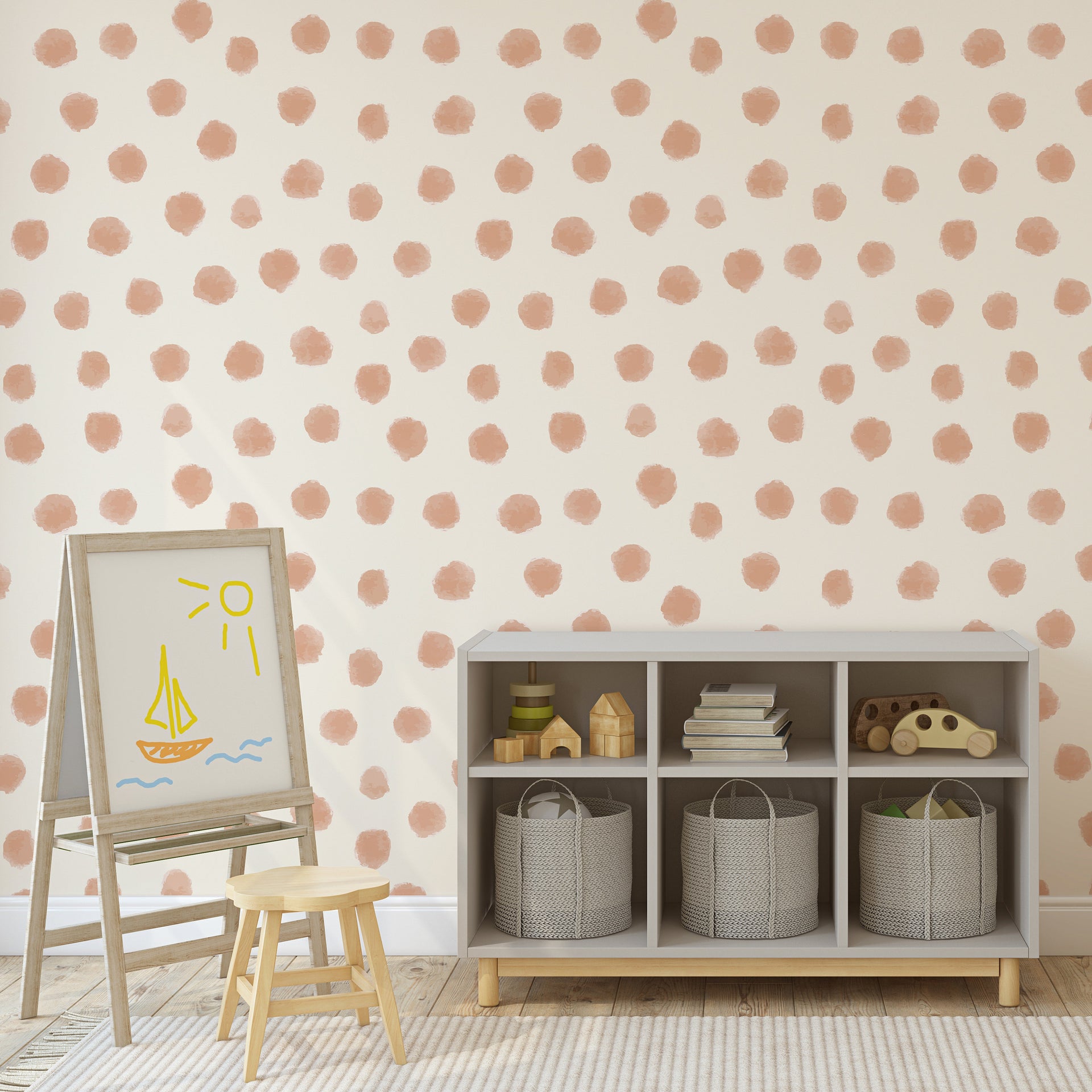 Joyce Polka Dot Removable Wallpaper - Cream & Terracotta