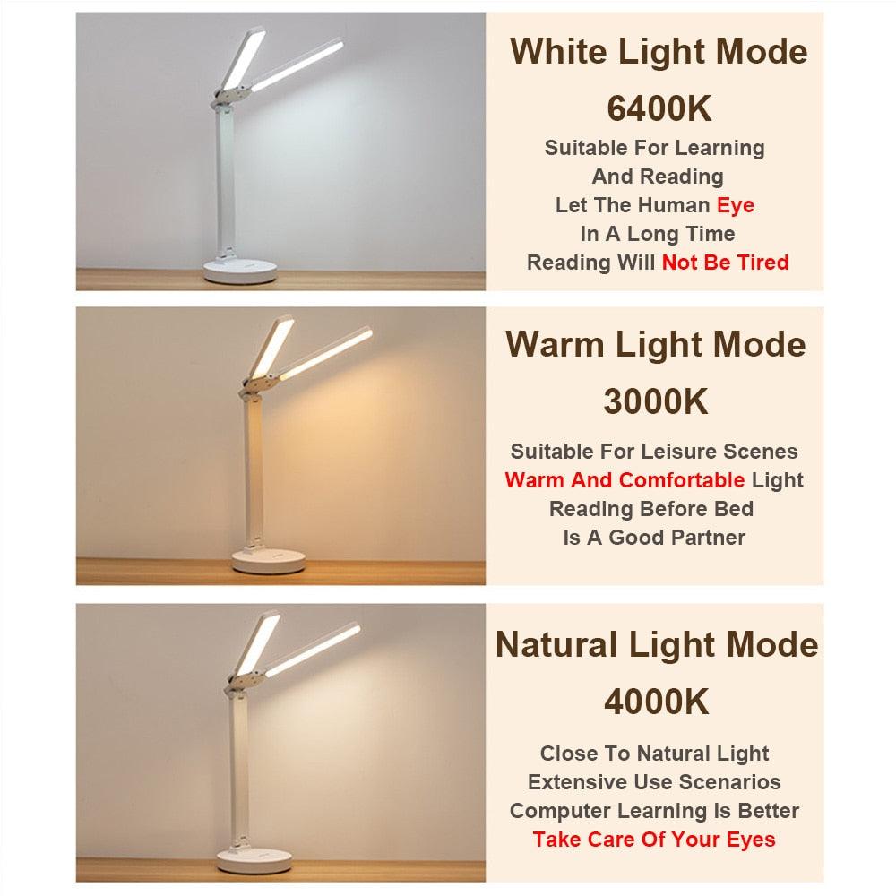 Double Head LED Foldable Desk Lamp with Phone Stand - Modern White