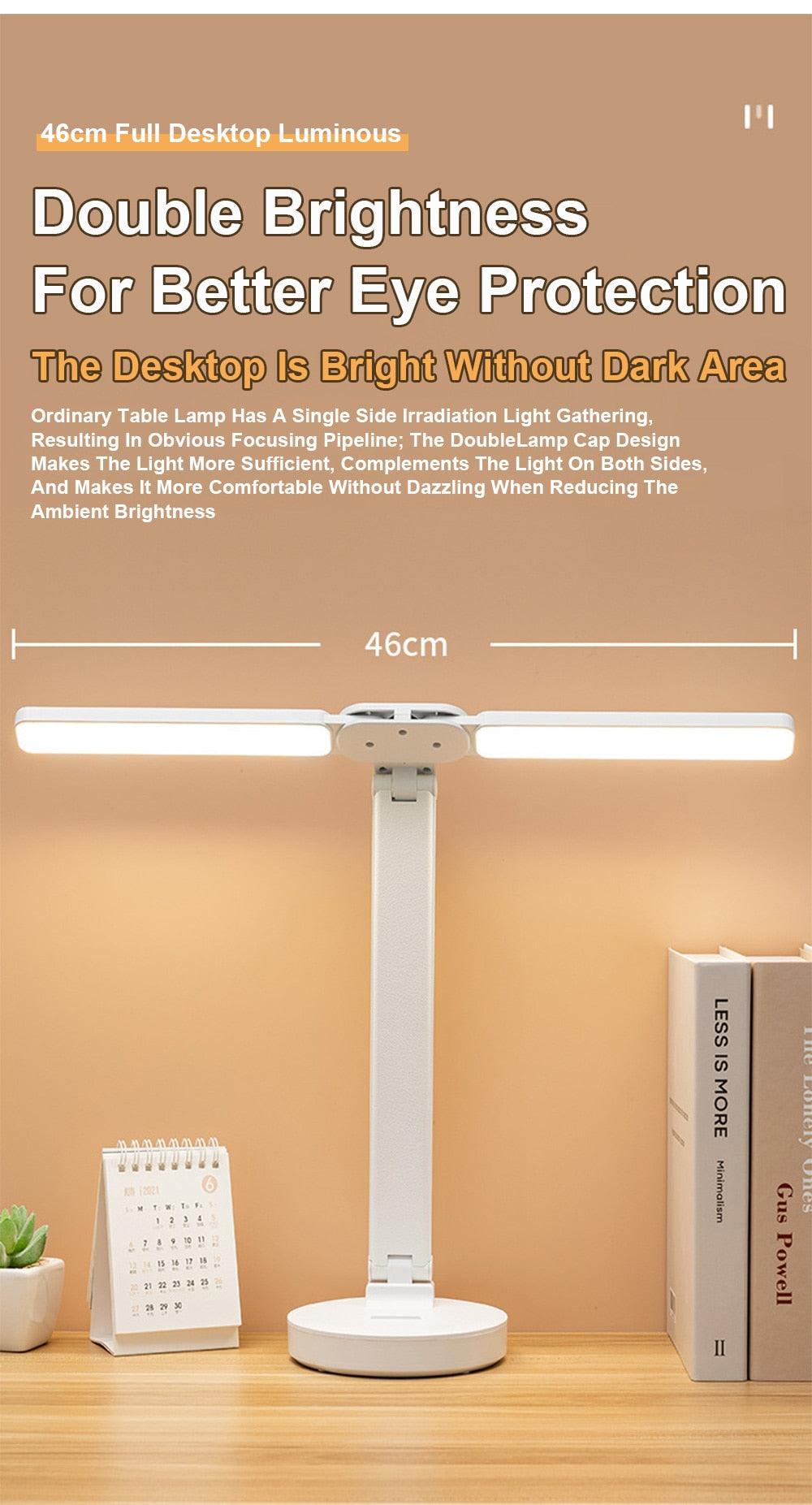 Double Head LED Foldable Desk Lamp with Phone Stand - Modern White