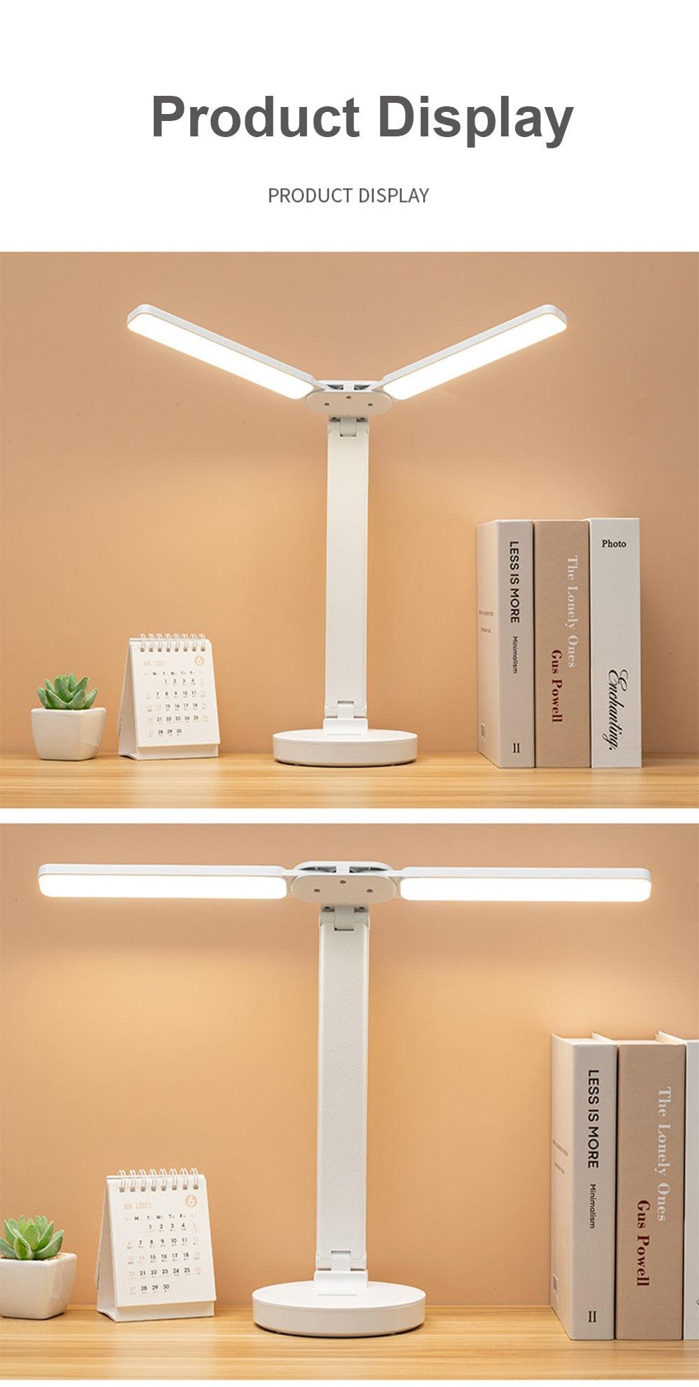 Double Head LED Foldable Desk Lamp with Phone Stand - Modern White