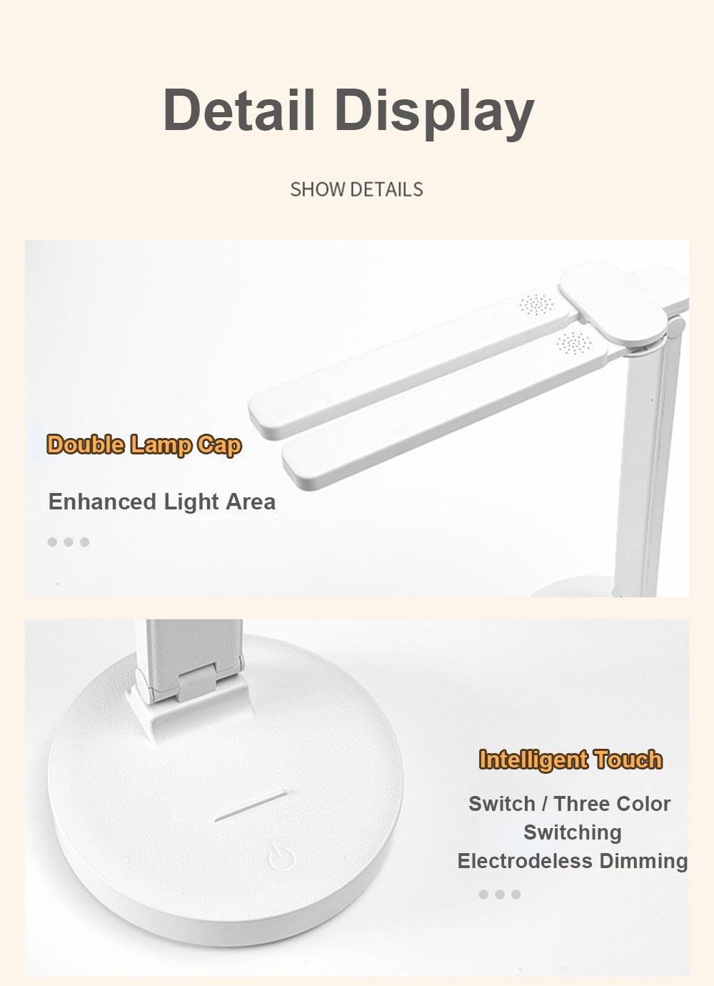 Double Head LED Foldable Desk Lamp with Phone Stand - Modern White