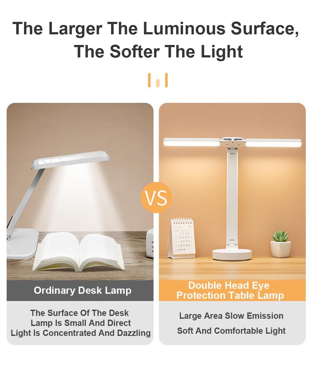 Double Head LED Foldable Desk Lamp with Phone Stand - Modern White
