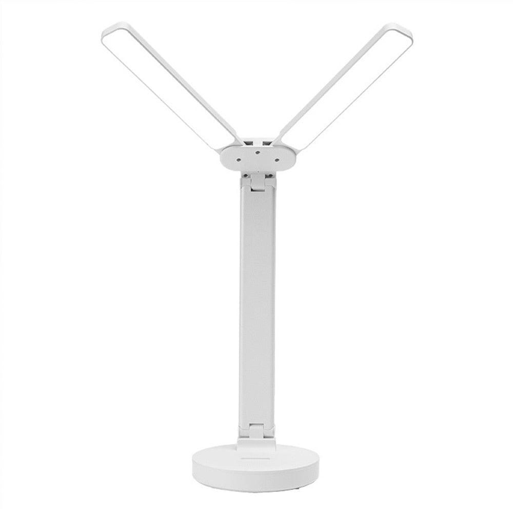 Double Head LED Foldable Desk Lamp with Phone Stand - Modern White