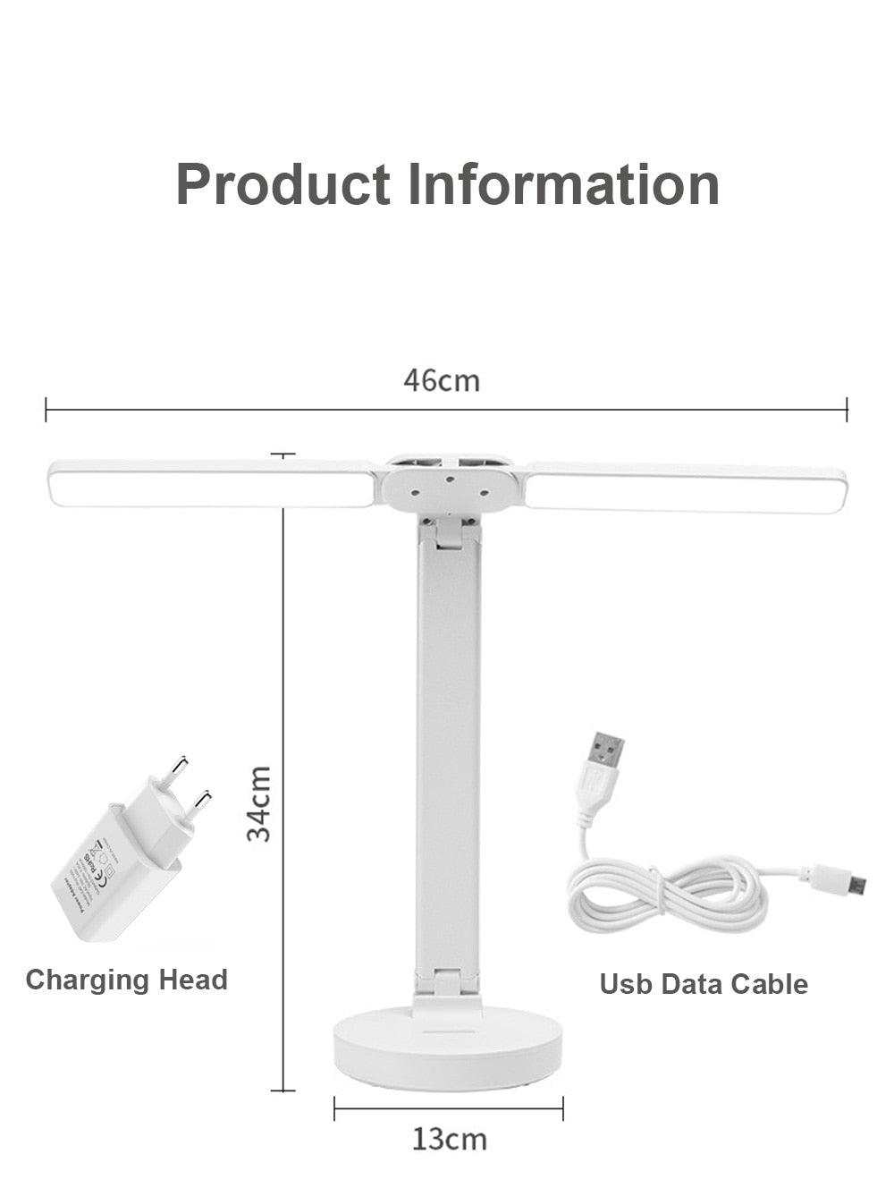 Double Head LED Foldable Desk Lamp with Phone Stand - Modern White