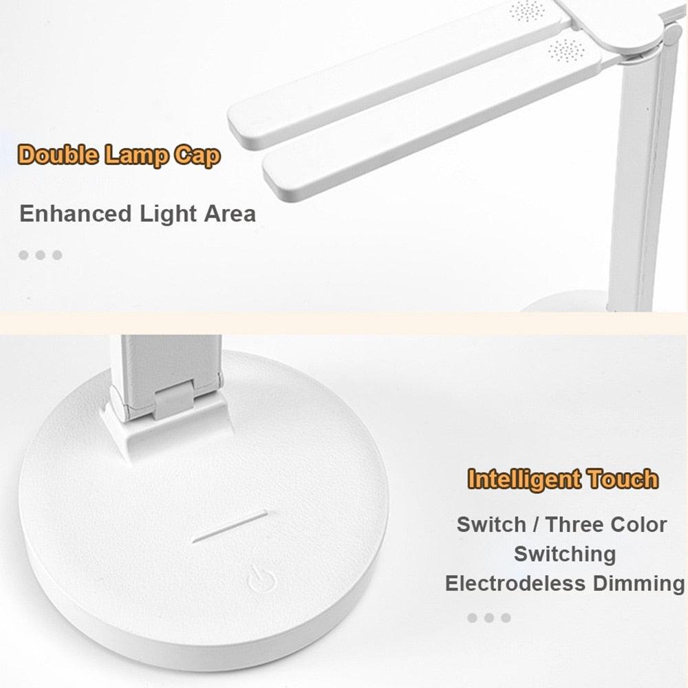 Double Head LED Foldable Desk Lamp with Phone Stand - Modern White