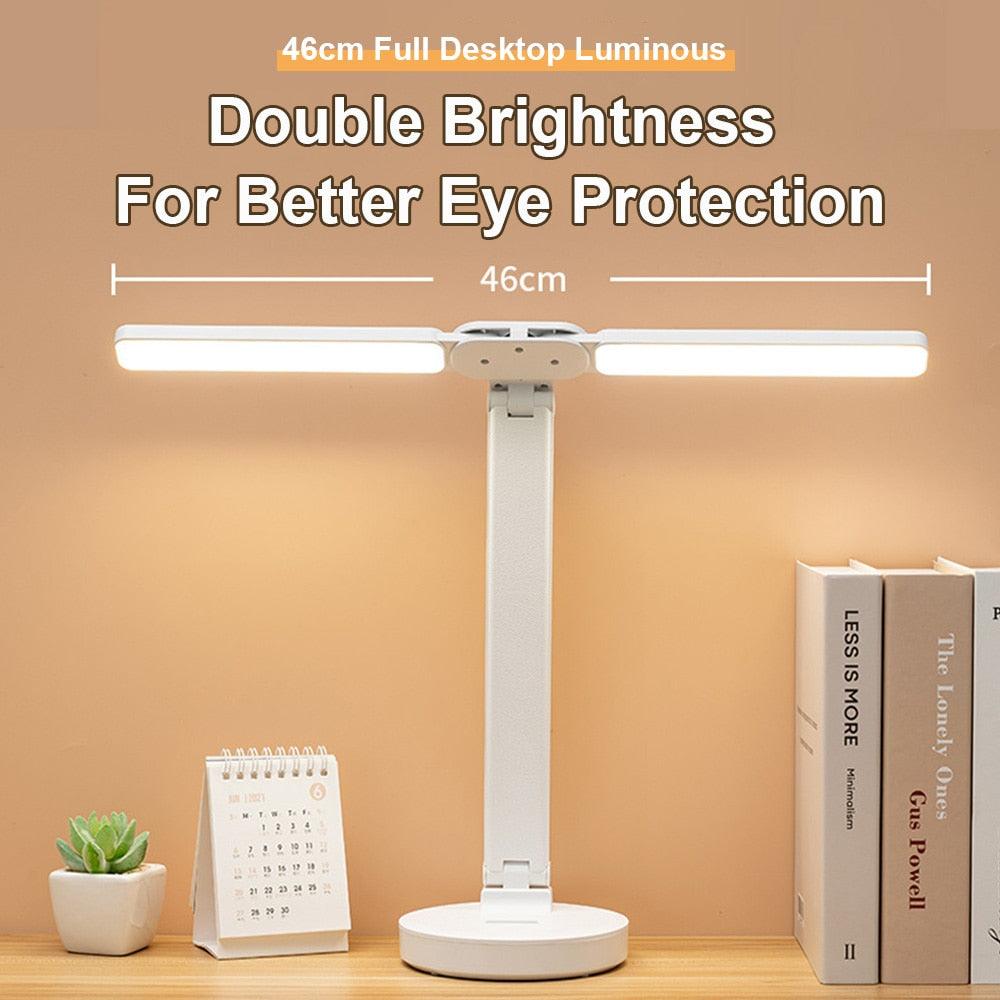 Double Head LED Foldable Desk Lamp with Phone Stand - Modern White