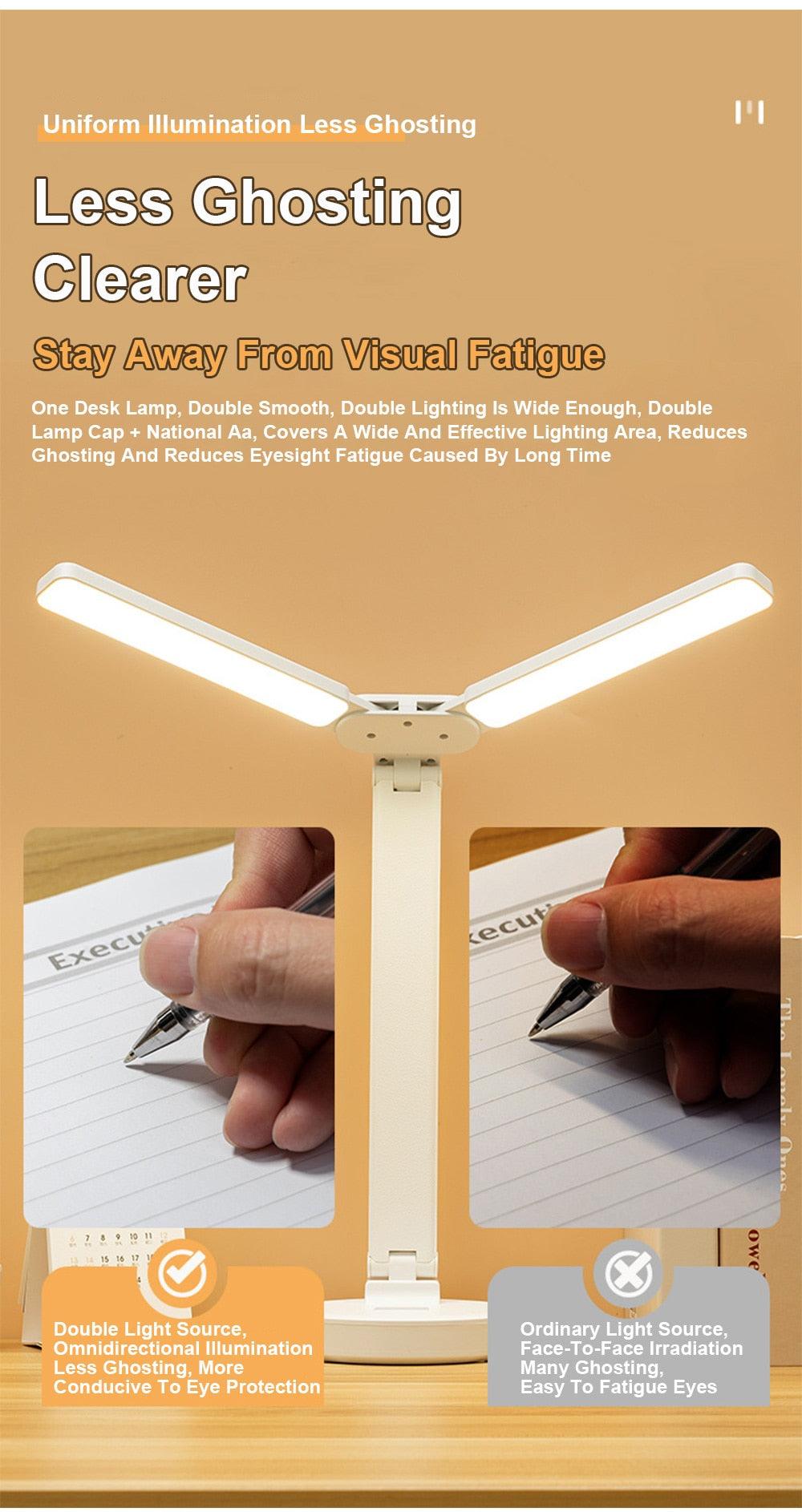 Double Head LED Foldable Desk Lamp with Phone Stand - Modern White