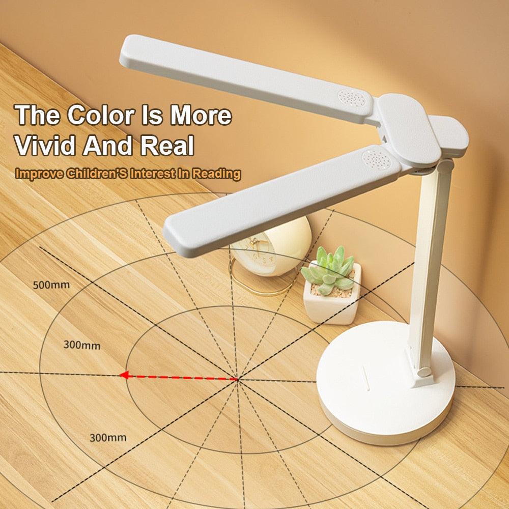 Double Head LED Foldable Desk Lamp with Phone Stand - Modern White