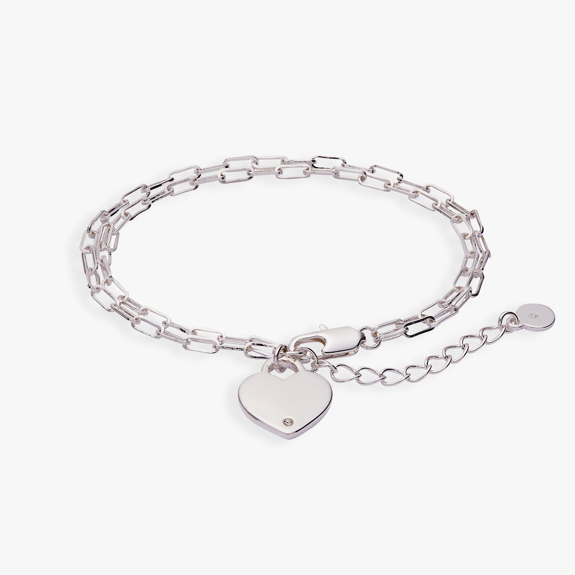 Heart Charm Double Paperclip Chain Bracelet in gold, silver, and rose-gold metal finish