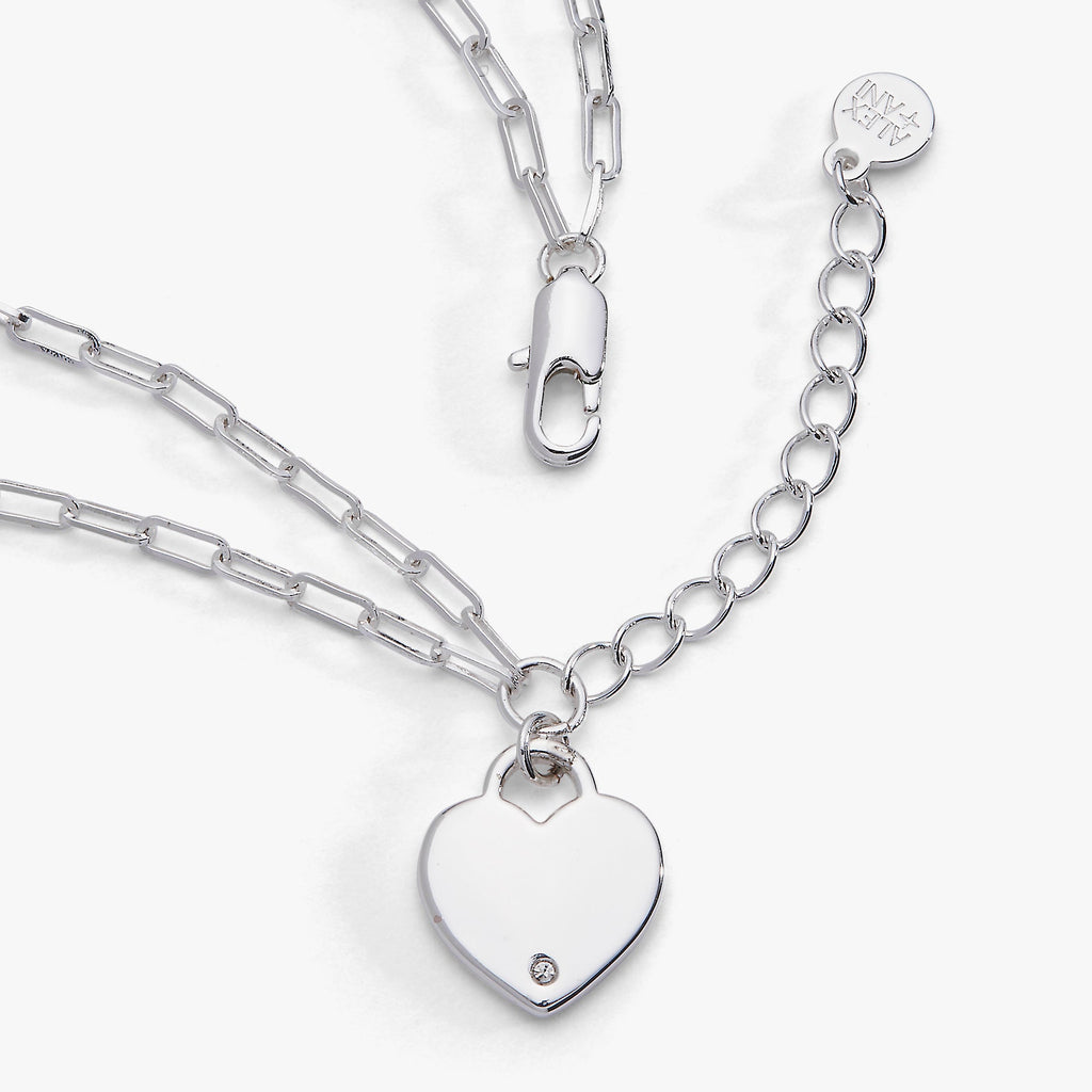 Heart Charm Double Paperclip Chain Bracelet in Gold, Silver, Rose-Gold