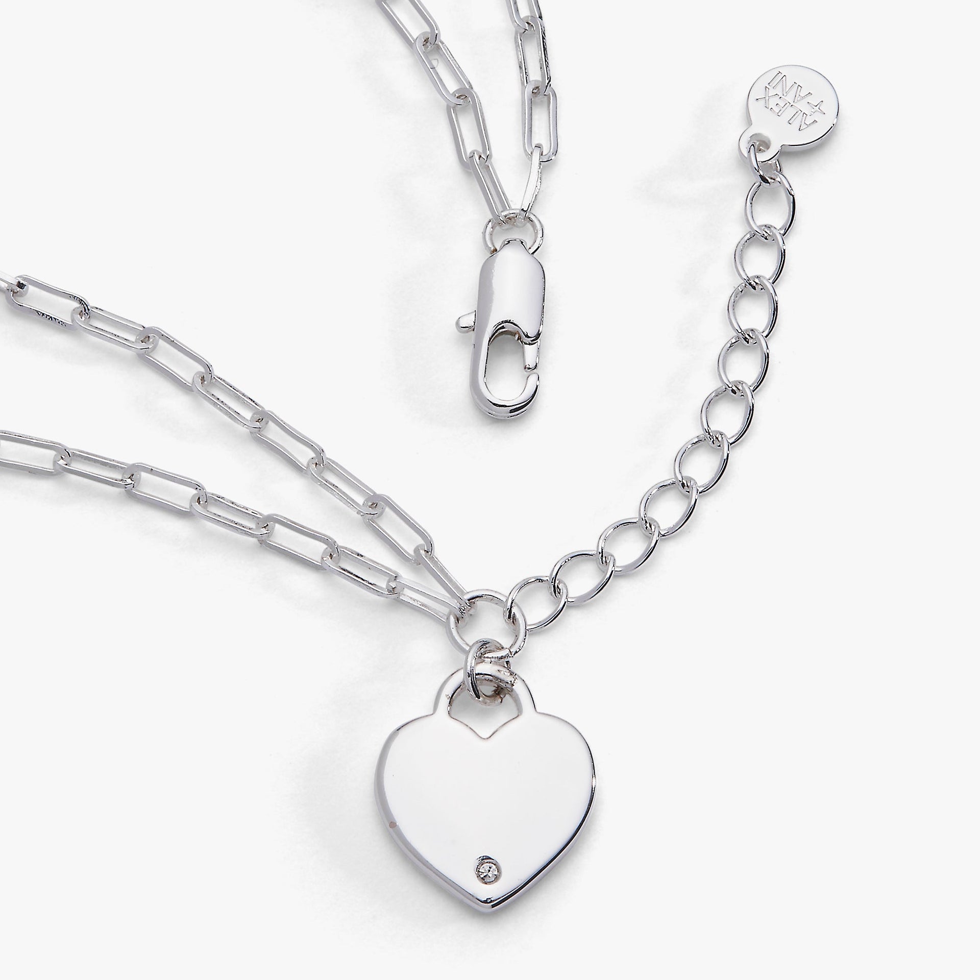 Heart Charm Double Paperclip Chain Bracelet in Gold, Silver, Rose-Gold
