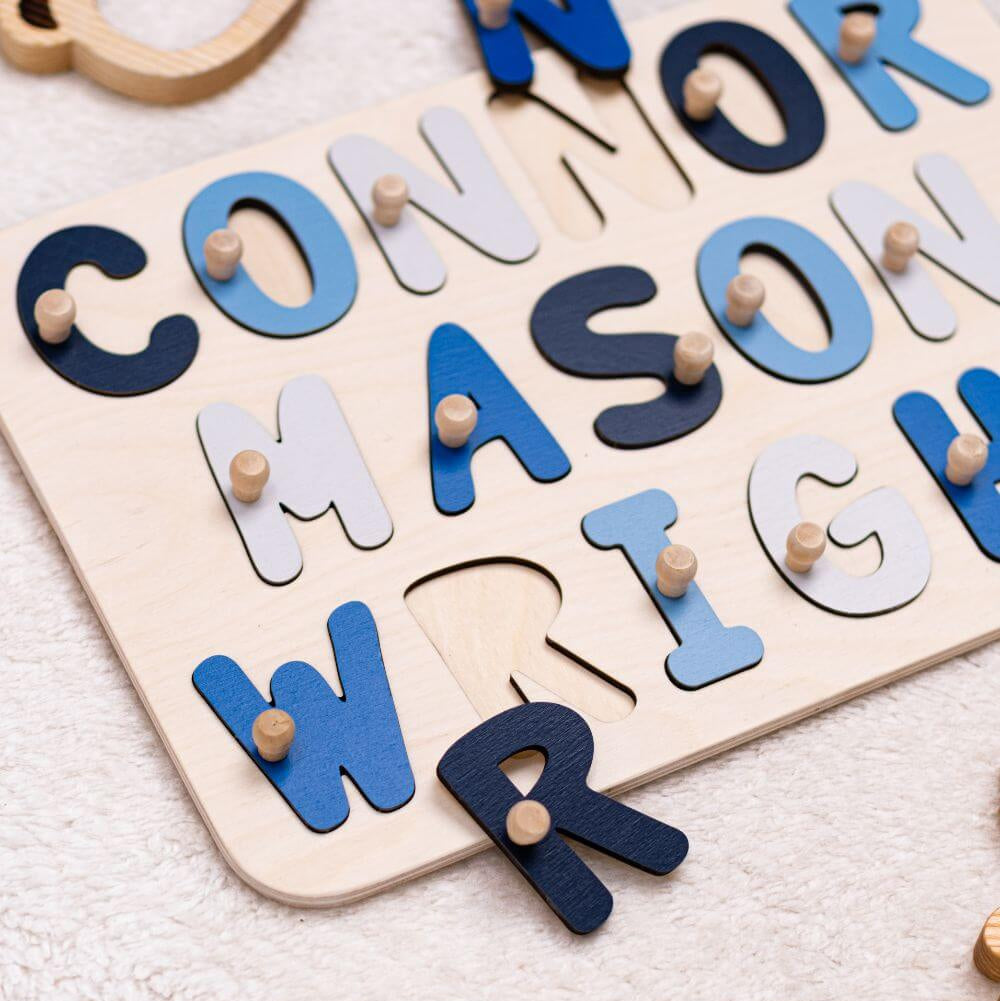 Custom Double Name Puzzle for Toddlers – Personalized Wooden Spelling Toy