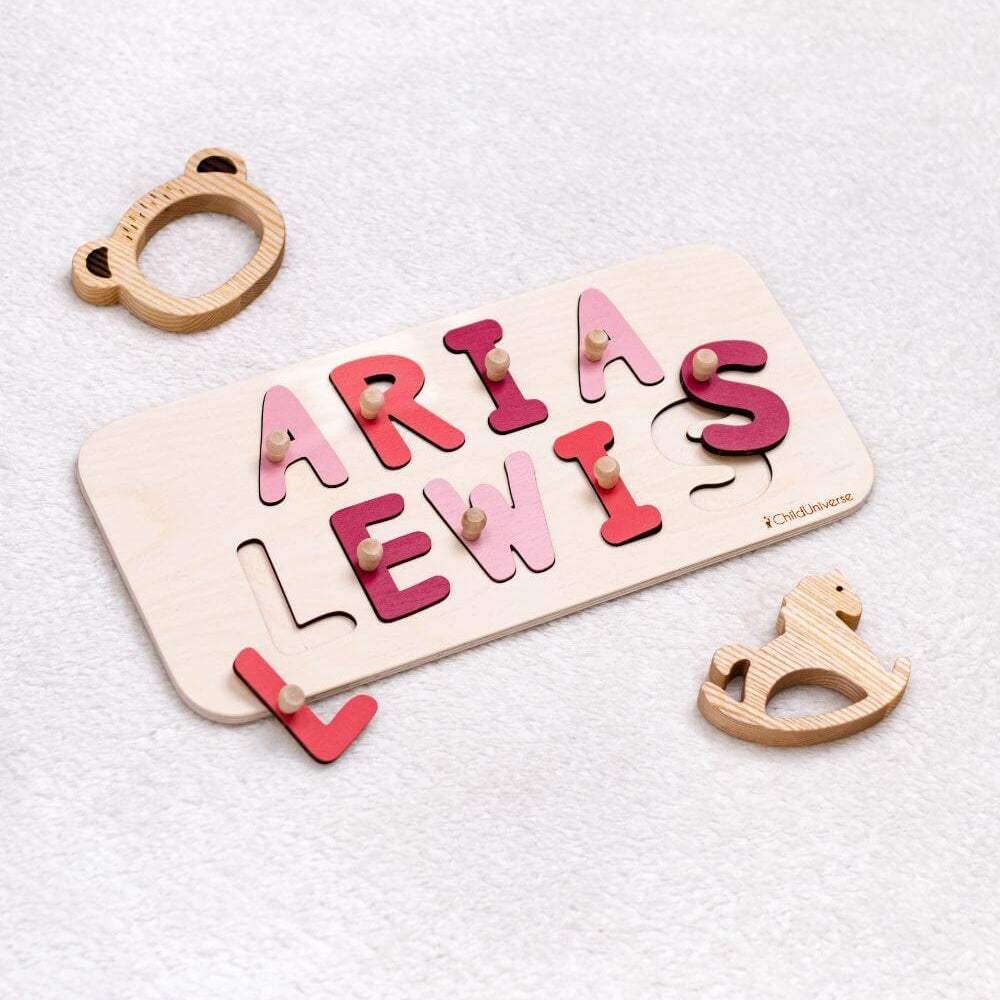 Custom Double Name Puzzle for Toddlers – Personalized Wooden Spelling Toy