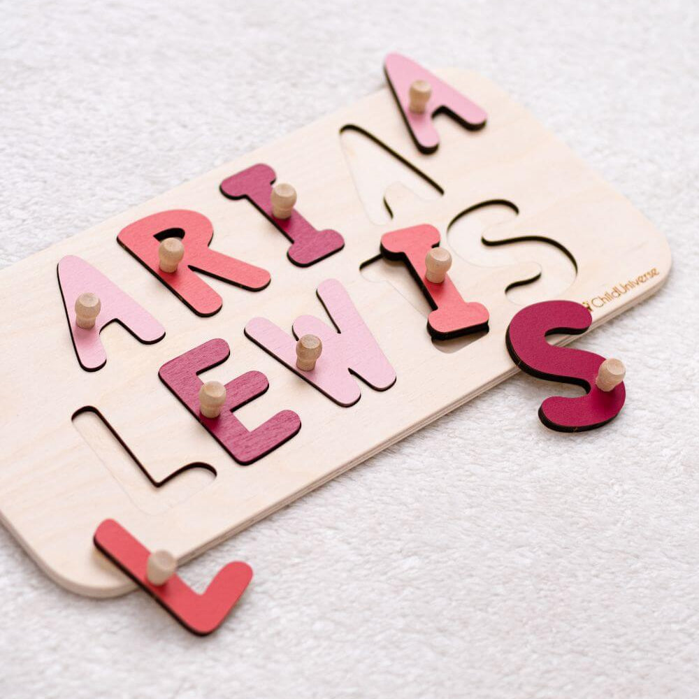 Custom Double Name Puzzle for Toddlers – Personalized Wooden Spelling Toy
