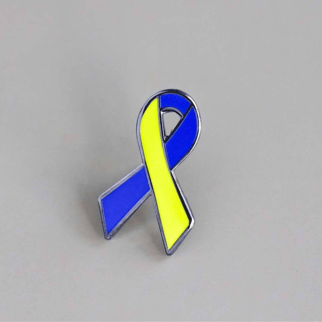 Down Syndrome Yellow & Blue Awareness Ribbon Enamel Pin