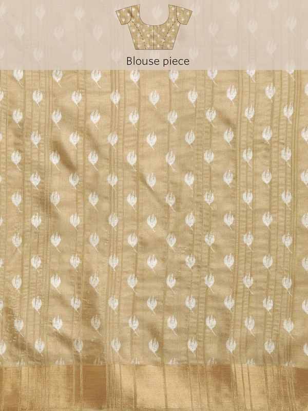 Beige Silk Blend Floral Digital Print Saree with Blouse Piece