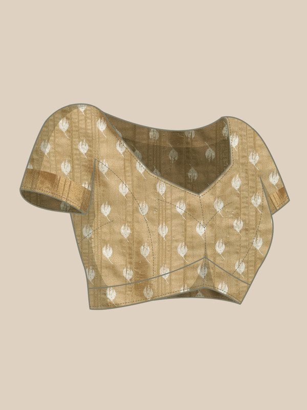 Beige Silk Blend Floral Digital Print Saree with Blouse Piece