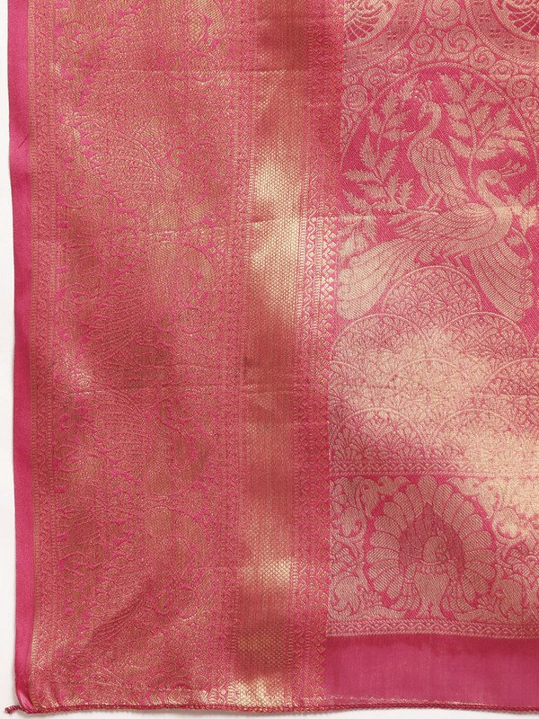 Mustard Brocade Zari Woven Floral Saree with Unstitched Blouse