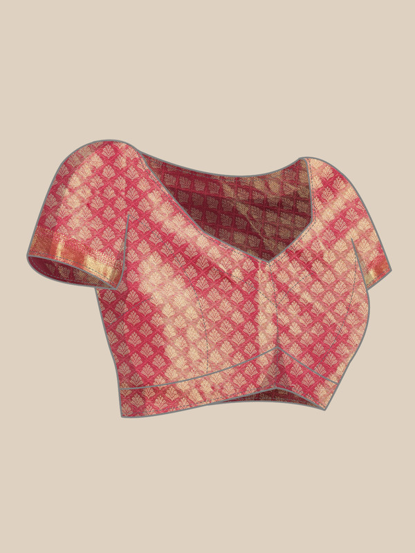 Mustard Brocade Zari Woven Floral Saree with Unstitched Blouse