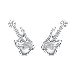 925 Sterling Silver Earrings for Women with White Gold Plating, Size 1.5x0.6cm