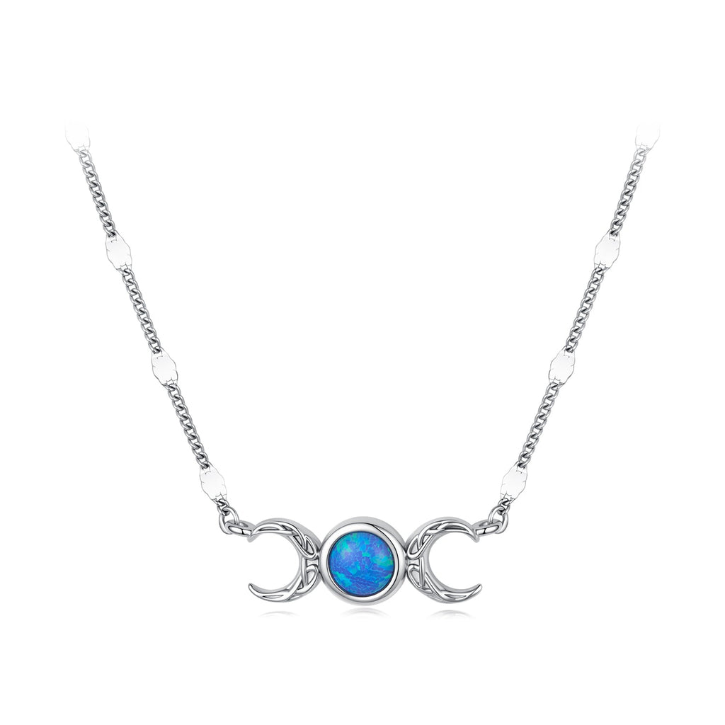 925 Sterling Silver White Gold Plated Synthetic Opal 40+5cm Pendant Necklace for Women