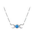 925 Sterling Silver White Gold Plated Synthetic Opal 40+5cm Pendant Necklace for Women