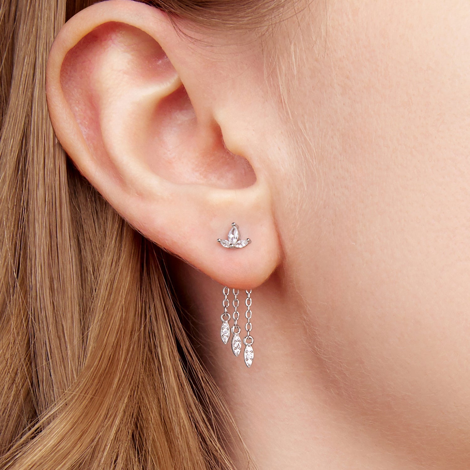 925 Sterling Silver Earrings with White Gold Plating and CZ