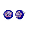 925 Sterling Silver White Gold Plated Enamel Pavé CZ 0.9x1.0cm Earrings for Women