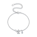 925 Sterling Silver White Gold Plated CZ Pavé 15+6cm Chain 1.0x1.7cm Pendant Bracelet for Women