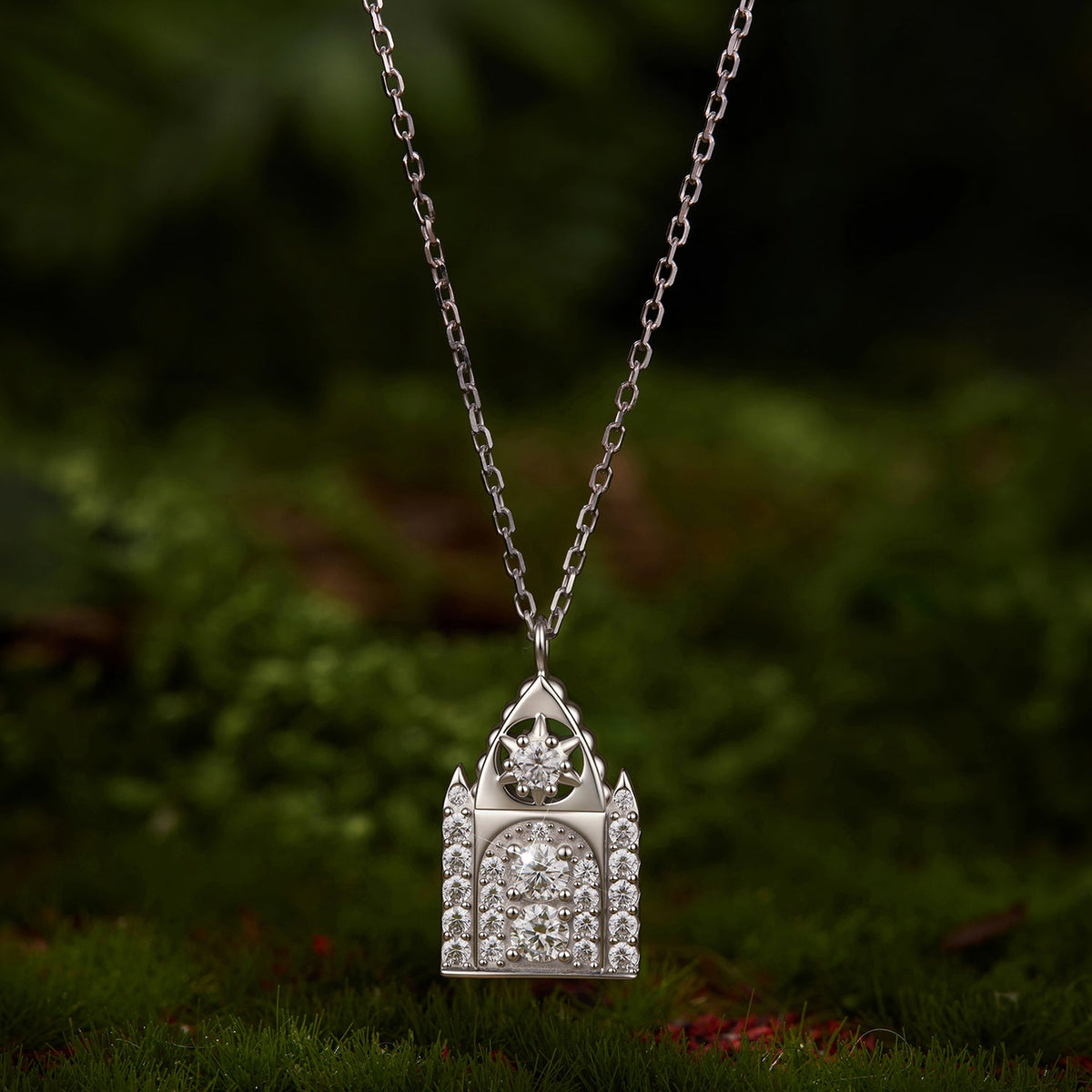 925 Sterling Silver White Gold Plated Moissanite CZ Pavé 40+5cm Necklace for Women
