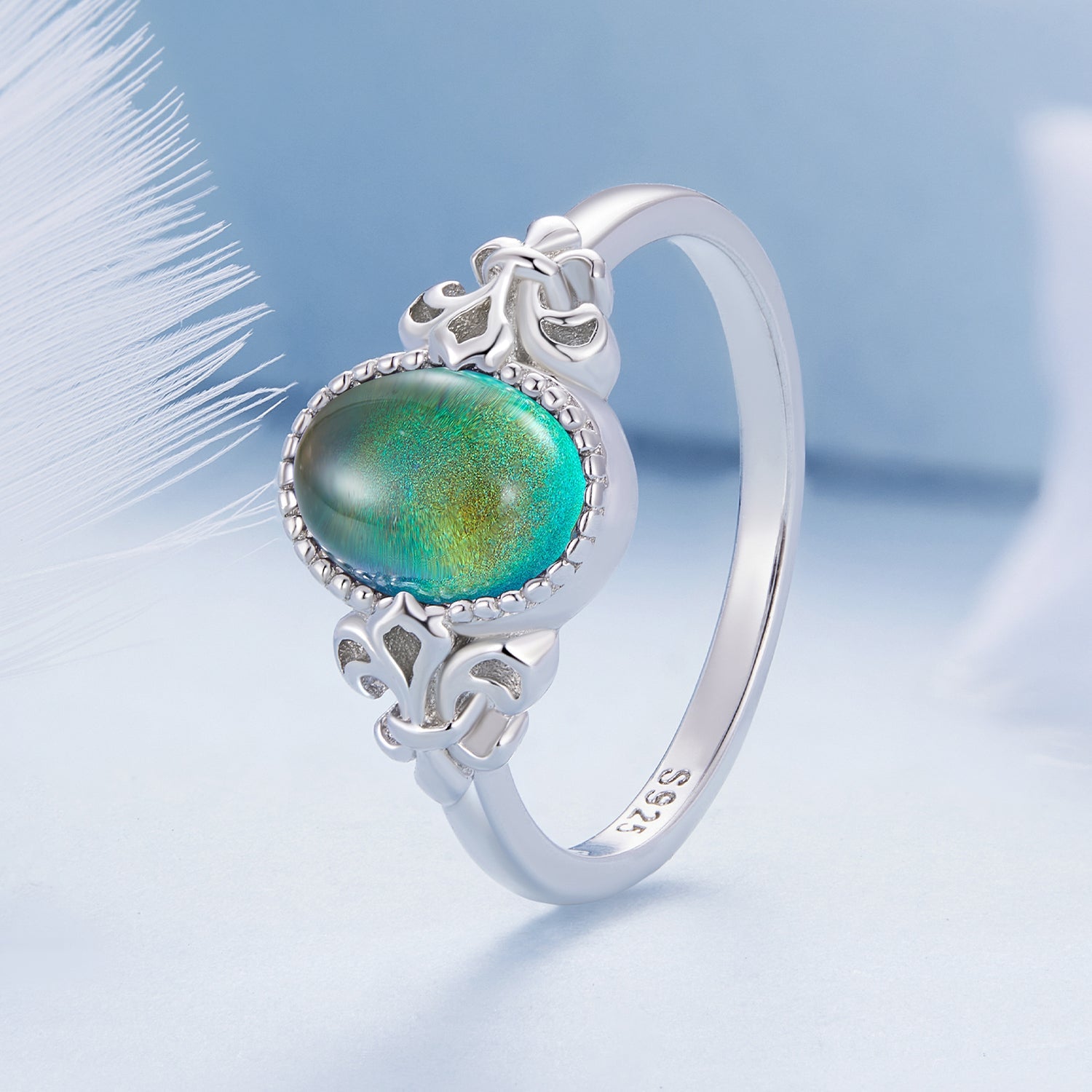 925 Sterling Silver Ring 1.7mm Size 6.0 with Transparent Glass for Women