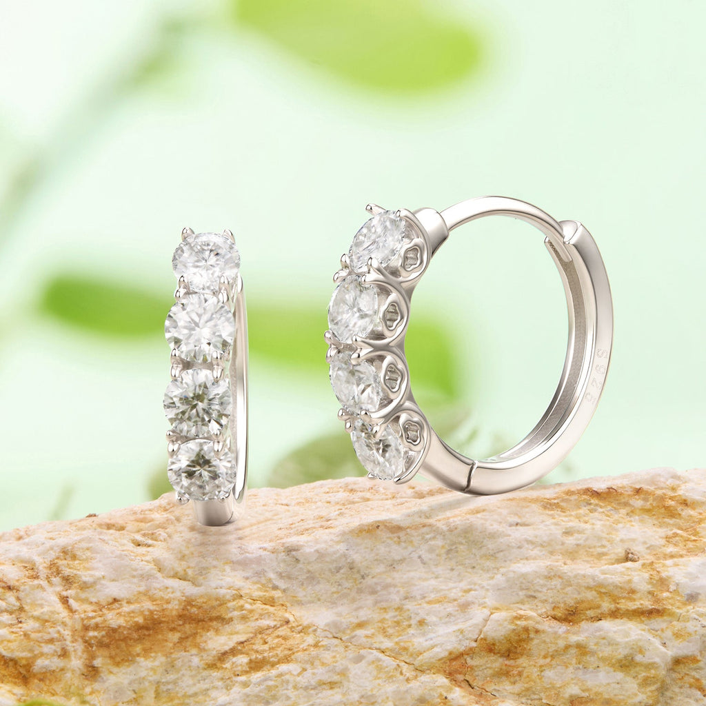925 Sterling Silver White Gold Plated 0.1ct Moissanite 1.3cm Hoop Earrings for Women