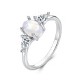 925 Sterling Silver White Gold Plated Natural Moonstone CZ Size 6 Ring for Women