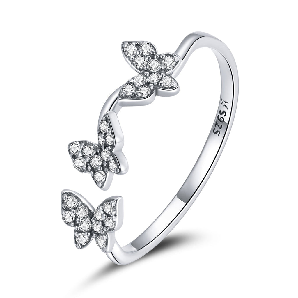 925 Sterling Silver Oxidized Butterfly Ring with Pavé Setting CZ for Women