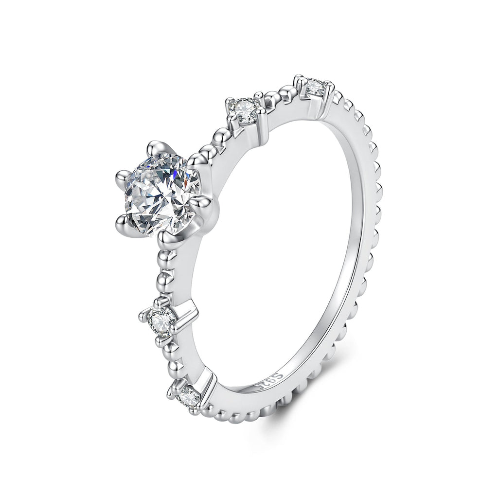 925 Sterling Silver White Gold Plated Size 6 Moissanite Pavé CZ Ring for Women