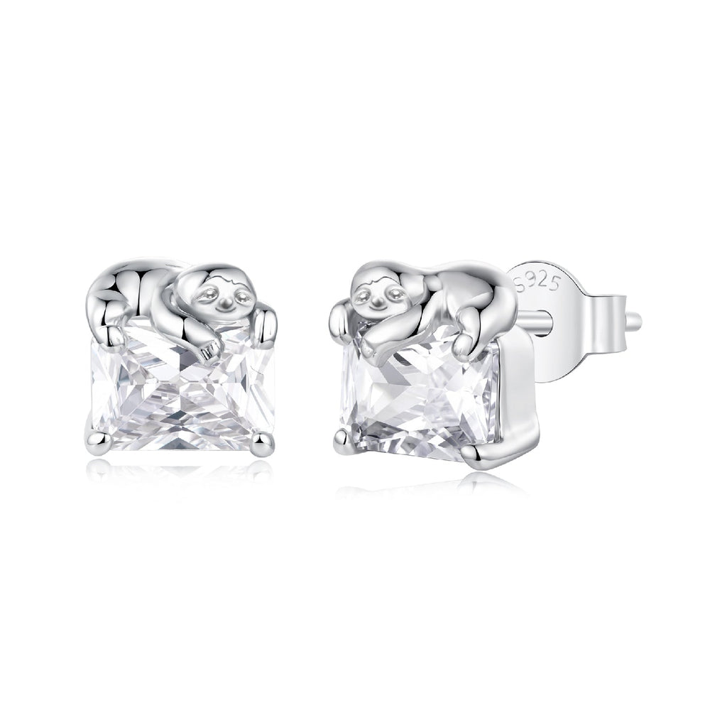925 Sterling Silver White Gold Plated 0.7x0.7cm Pavé CZ Earrings for Women
