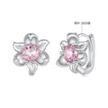 925 Sterling Silver White Gold Plated Transparent Glass 1.4 x 1.2 cm Hoop Earrings for Women