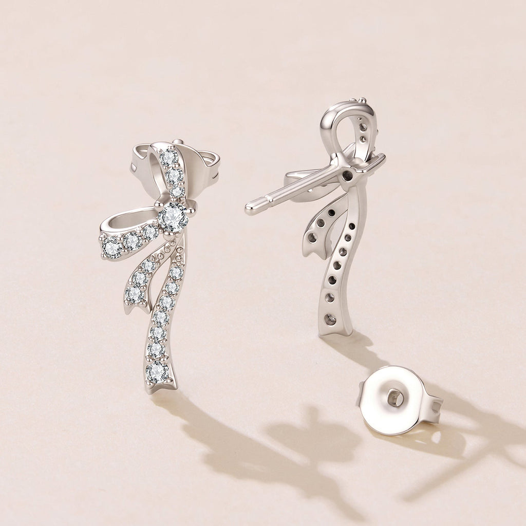 925 Silver White Gold Plated CZ Pavé 1.7 x 0.7 cm Earrings for Women
