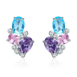 925 Sterling Silver Earrings with Transparent Glass, 1.6*1.1cm for Women