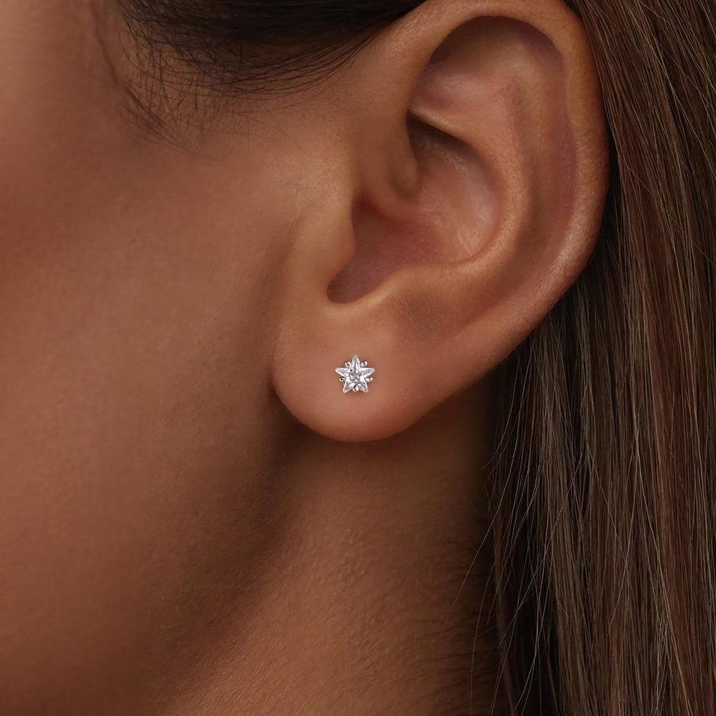 925 Sterling Silver White Gold Plated Earrings 0.5cm with CZ