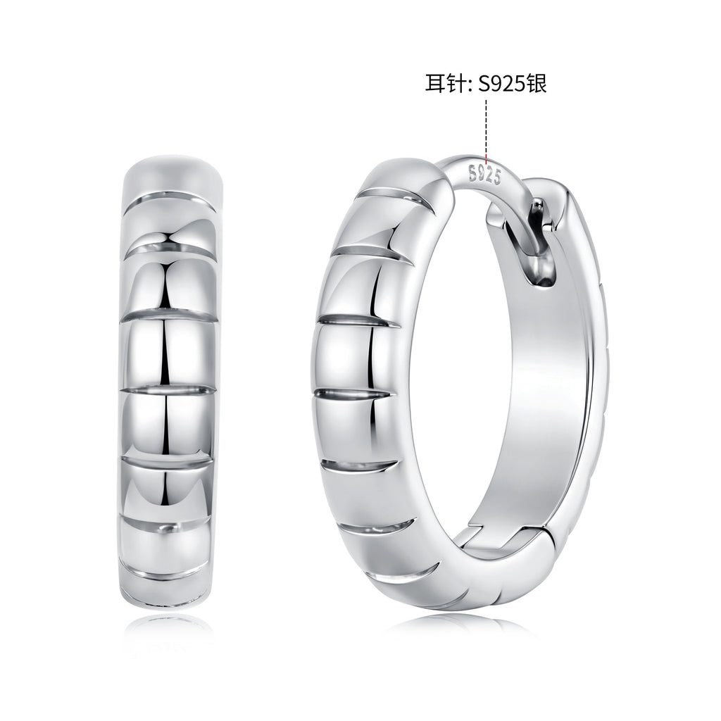 925 Silver White Gold Plated 1.4 x 0.3 cm Hoop Earrings for Women