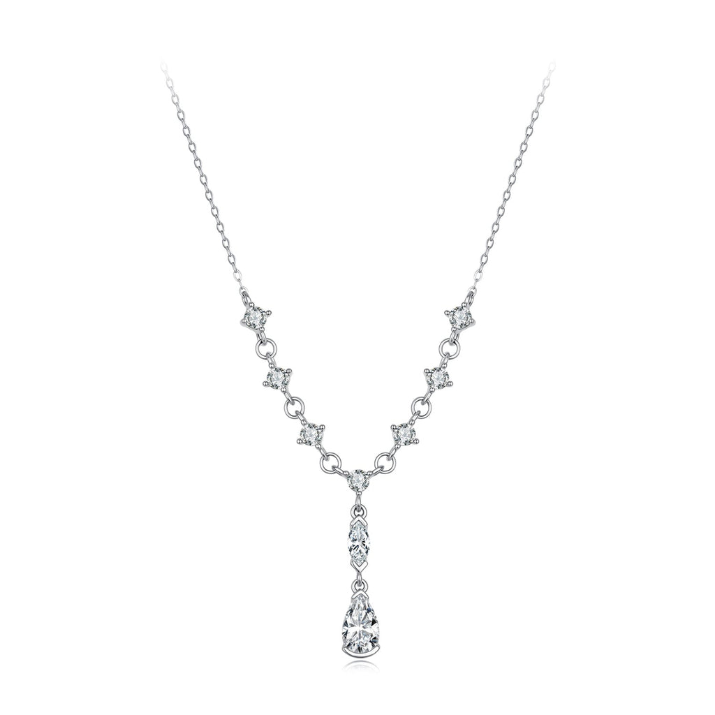 925 Sterling Silver White Gold Plated 1 Carat Moissanite 40+5cm Pavé CZ Necklace for Women