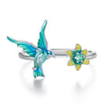925 Sterling Silver White Gold Plated Enamel Transparent Glass Bird Ring for Women