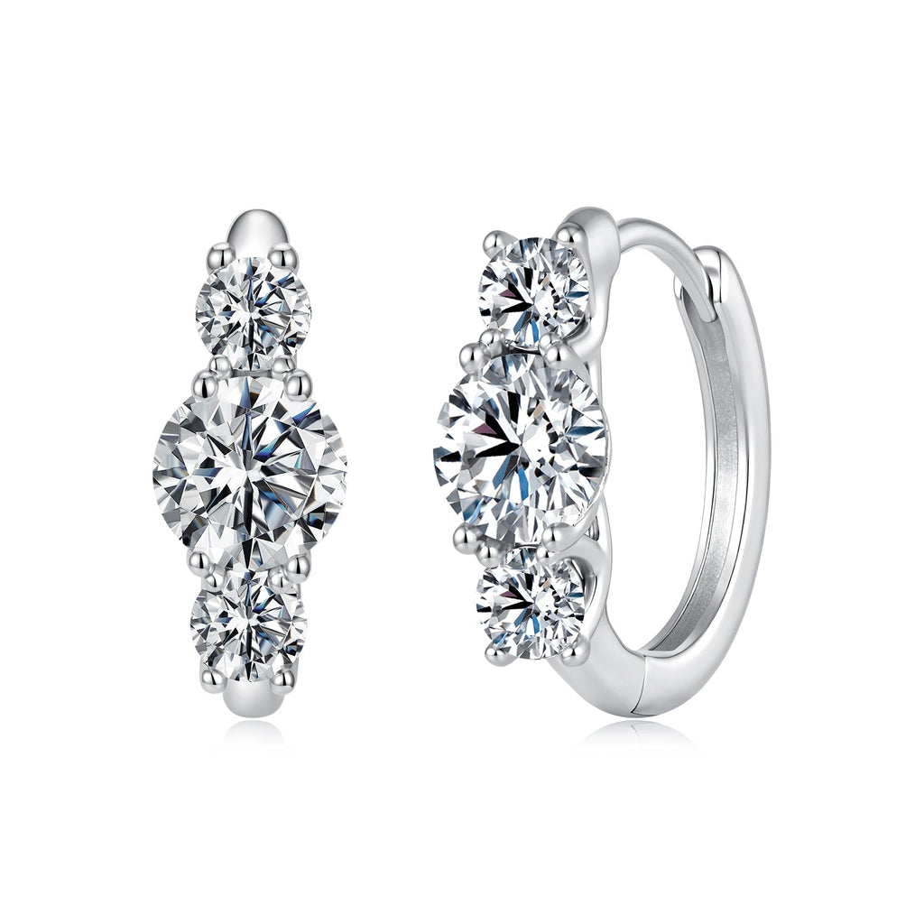 925 Sterling Silver White Gold Plated Moissanite 1.3x0.5cm Hoop Earrings for Women