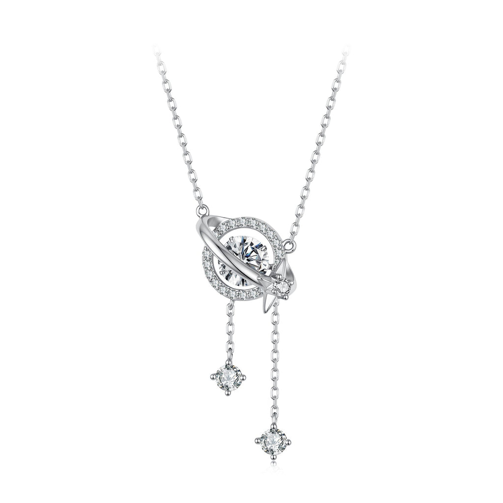 925 Sterling Silver White Gold Plated Moissanite CZ Pavé 40+5cm Necklace for Women