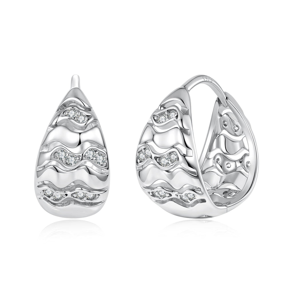 925 Sterling Silver White Gold Plated CZ 1.4 x 0.7 cm Hoop Earrings for Women