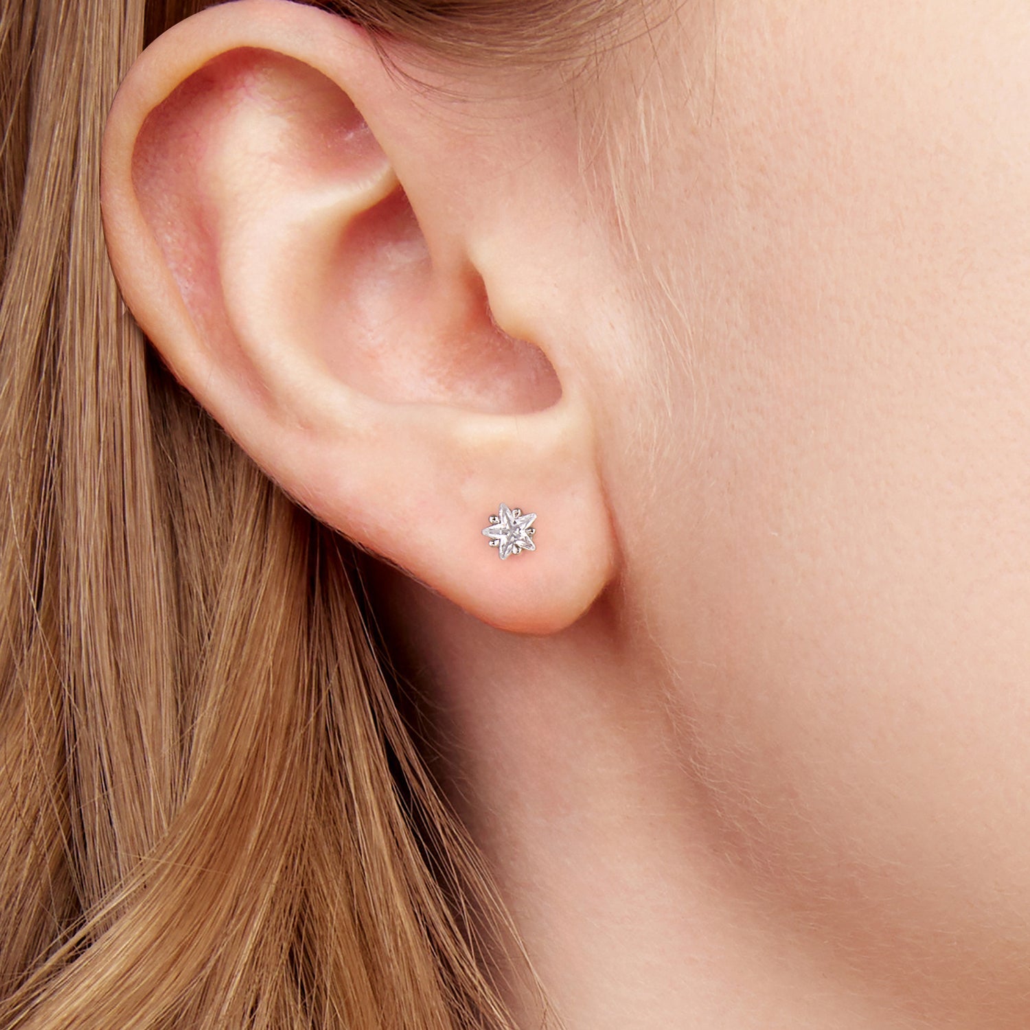 925 Sterling Silver White Gold Plated Earrings 0.5cm with CZ