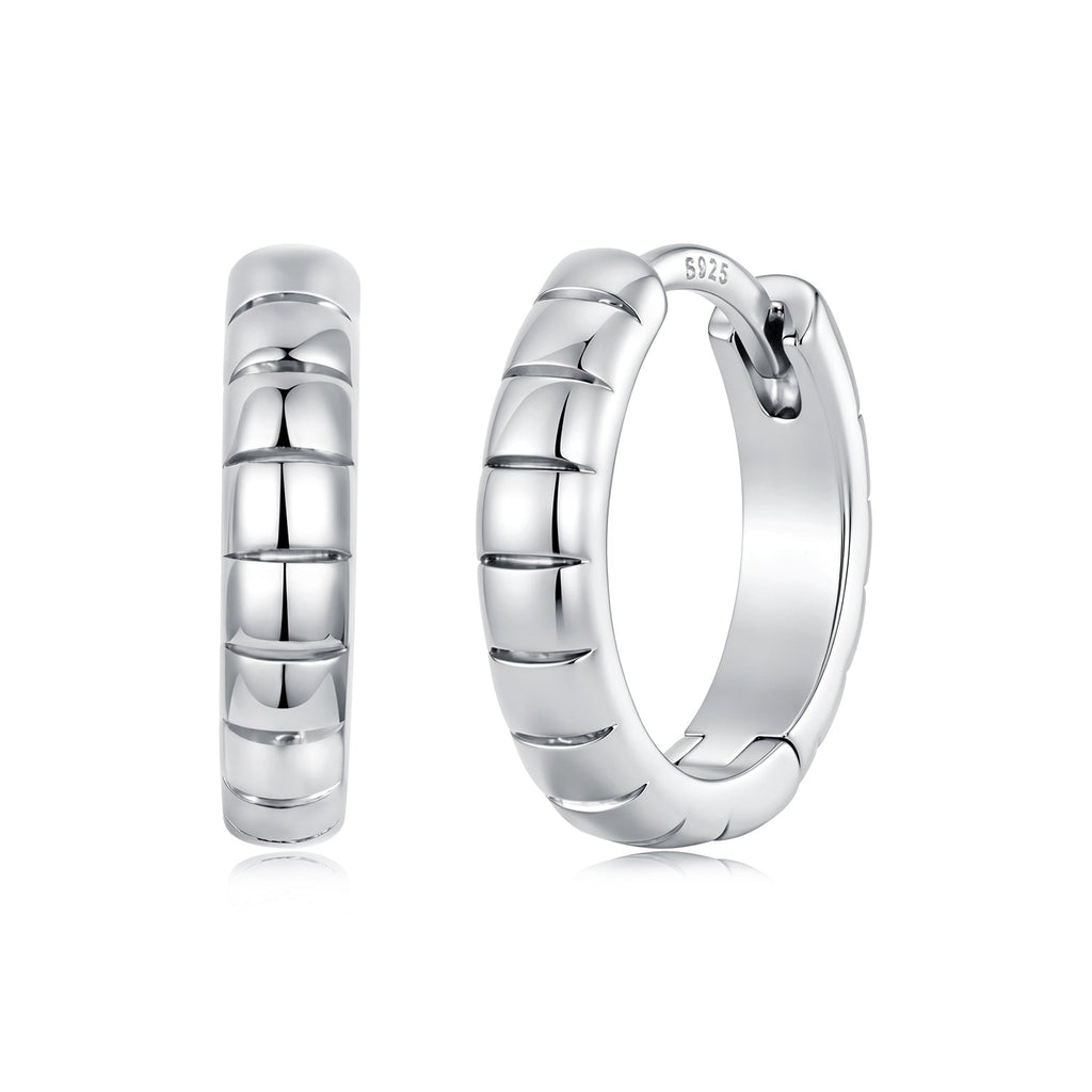 925 Silver White Gold Plated 1.4 x 0.3 cm Hoop Earrings for Women
