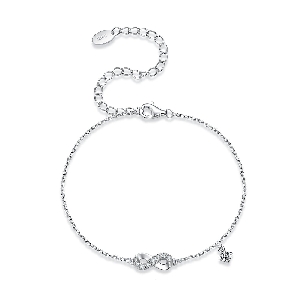 925 Sterling Silver White Gold Plated Moissanite 15+6cm Bracelet for Women