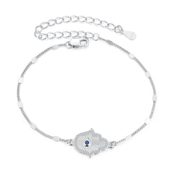 925 Sterling Silver + White Gold Plated 15cm Adjustable Bracelet with CZ and Synthetic Spinel for Women